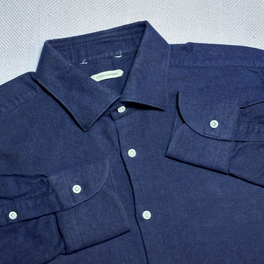 Suitsupply Button Up Shirt Mens M/L Slim Fit Cotton Cashmere Leggiuno Navy